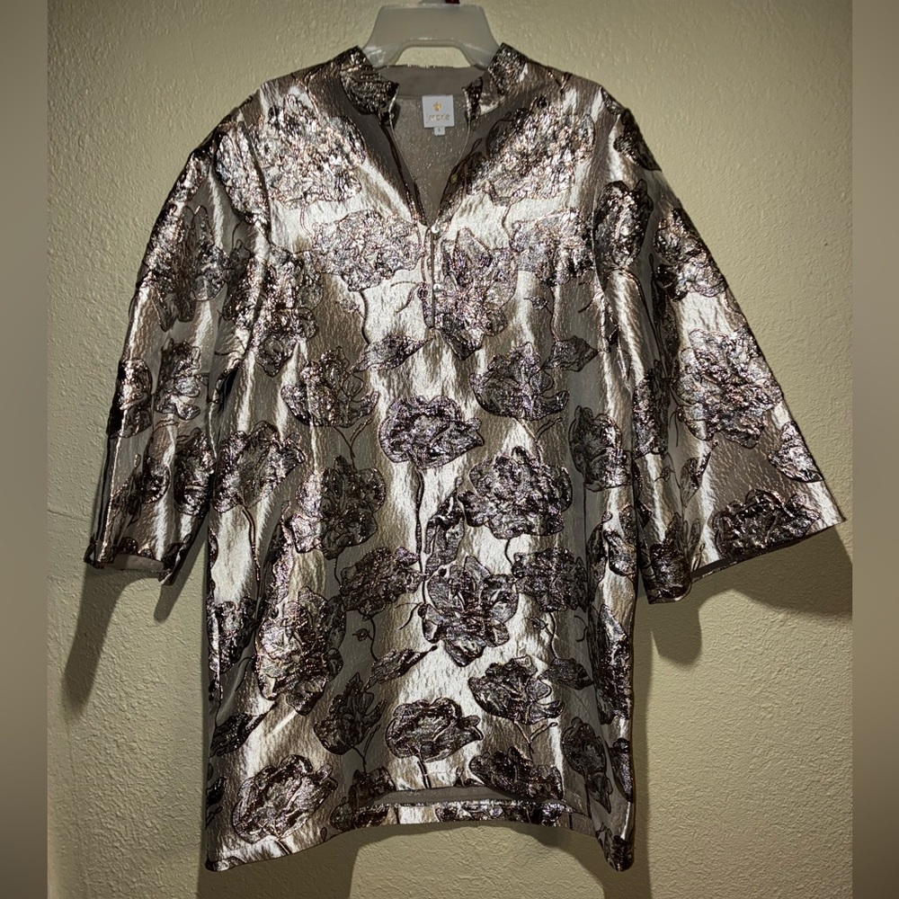 Metallic silver floral jacquard dress